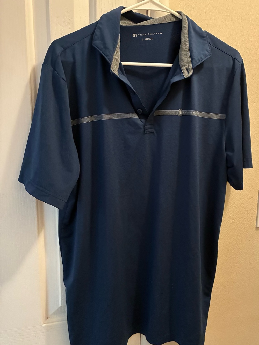Travis Mathew Men's Dark Blue Golf Polo with Contrast Collar
